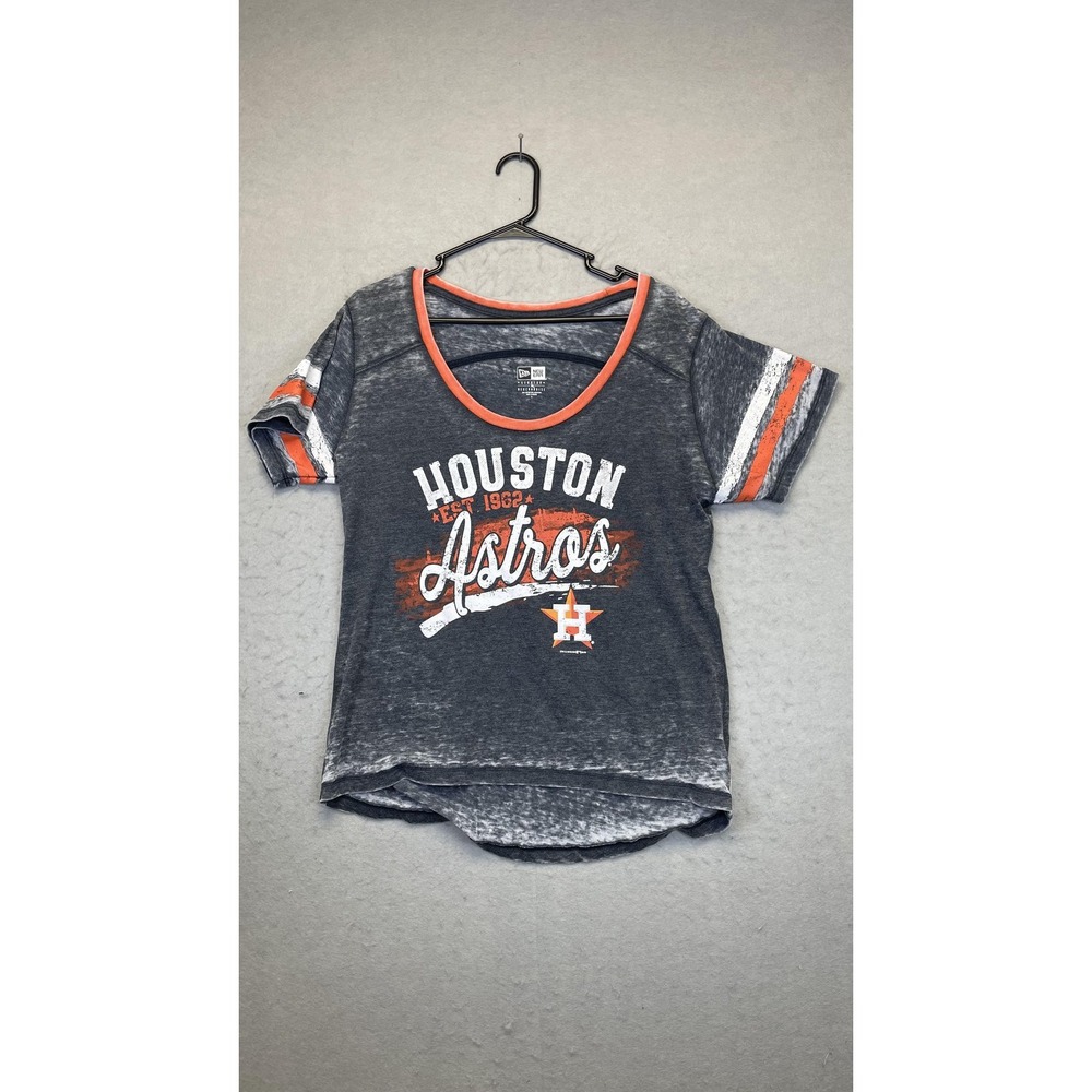 Houston Astros Shirt Womens Large Gray MLB Baseball New Era Scoopโ Neck Graphic